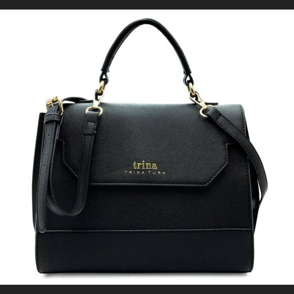 NWT Vegan Leather Trina Turk Black Top Handle Satchel with Detachable Straps - Picture 1 of 4